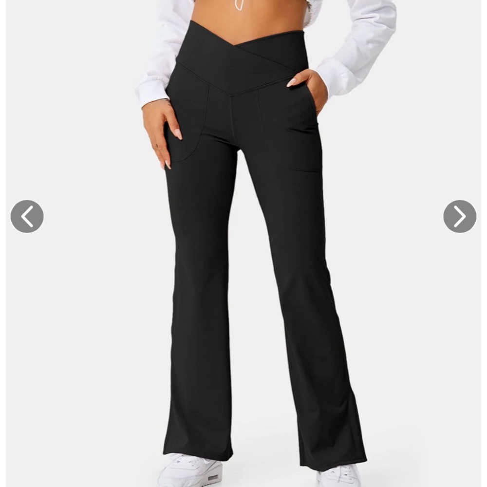 Halara Crossover Pocket Split Hem Full Length Flare Leggings
